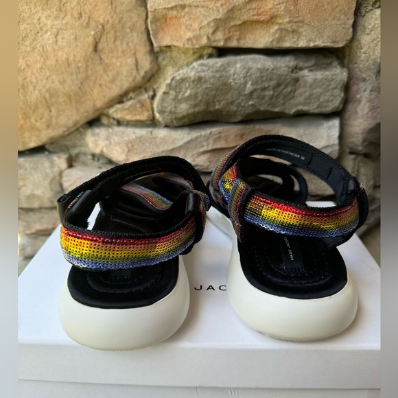 Marc Jacobs NIB Comet Sport Rainbow Sequins Strappy Sandals Size 38 Retail $250 - Picture 2 of 6